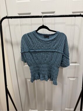ASOS Dusty Blue Textured Short Sleeve Smocked Top